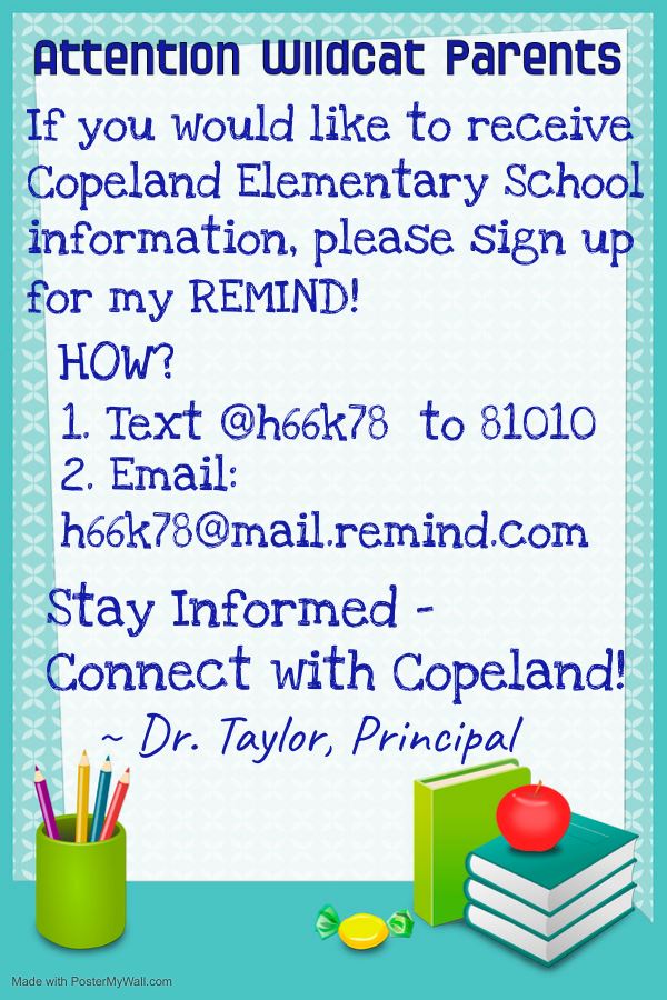Connect with Copeland Principal's REMIND